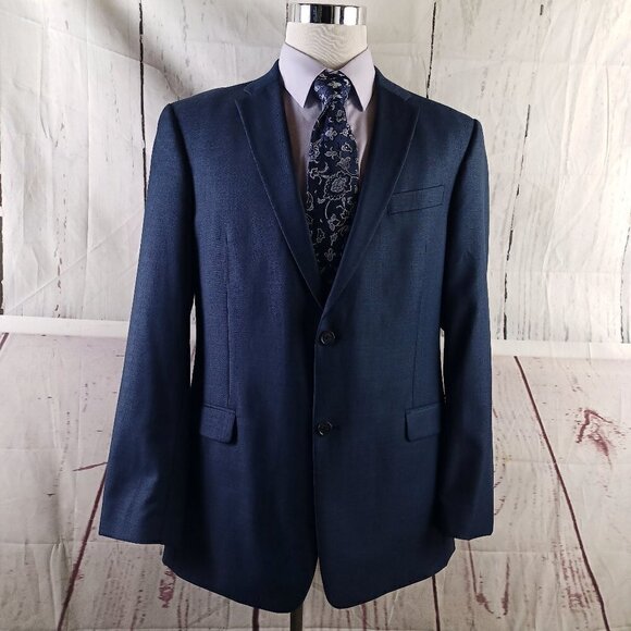 Tommy Hilfiger 44L Wool 2 Button Blue Birdseye Suit Blazer Jacket - Picture 1 of 10